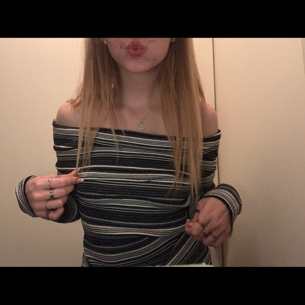 off the shoulder sweater with stripes